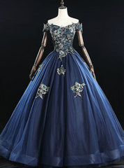 For This Year Biggest Dance Navy Blue Ball Gown Tulle Embroidery Beading Quinceanera Dresses