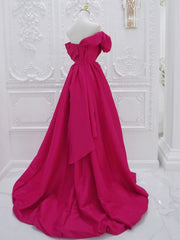 Fuchsia High Low Off Shoulder Party Dresses, High Low Prom Dresses Formal Dresses