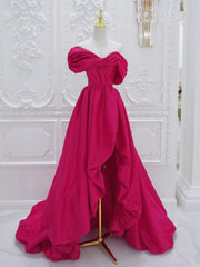 Fuchsia High Low Off Shoulder Party Dresses, High Low Prom Dresses Formal Dresses