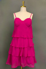 Fuchsia Homecoming Dresses Sweetheart A-line Spaghetti Straps Mini Cocktail Party Dresses for Teens