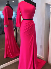 Fuchsia Mermaid Long Sleeve Prom Dresses