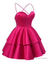 Red Satin Homecoming Dress Sweetheart Neck Tiered Short Graduation Dresses