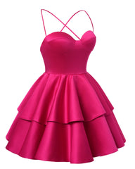 Vestido de bienvenida de satén de color rosa rosa Cuello, vestidos de graduación cortos