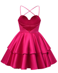 Rød satin Homecoming Dress Sweetheart Neck Tiered Short Graduation Dresses