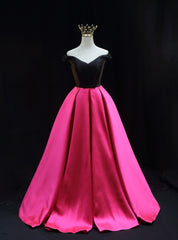 Fuchsia Satin Off the Shoulder Prom Dress