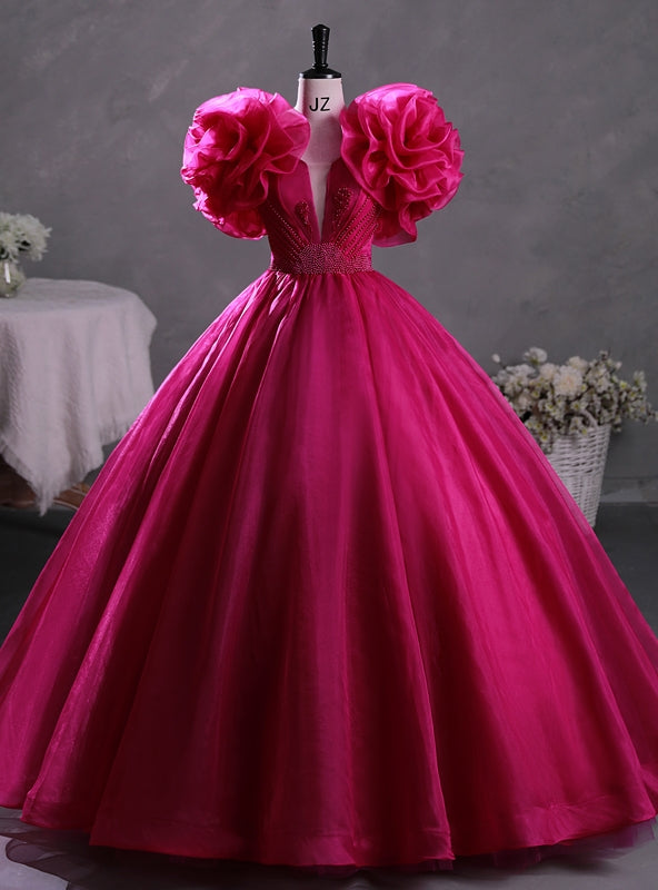 Fuchsia Tulle Beading Quinceanera Dress