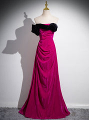 Fuchsia Velvet Strapless Pleats Prom Dresses