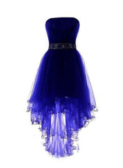 Royal Blue Tulle High Low Scoop Homecoming Dresses, Blue Party Dresses