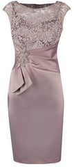 Sheath Grey Bateau Cap Sleeves Mother Of The Bride Dresses With Lace Appliques