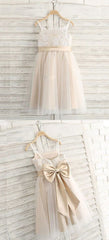 A Line Spaghetti Straps Light Champagne Flower Girl Dresses With Lace