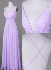 Lavender Chiffon Cross Back V Neckline Prom Gowns Chiffon Fashion Junior Prom Dresses