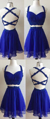 Cute Homecoming Dresses, Blue Two Pieces Lace Short Prom Dresses, Cute Homecoming Dresses