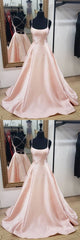 Simple Pink Satin Long Prom Dresses, Pink Evening Dresses