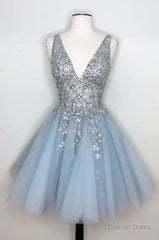 Princess Silver Sequins And Light Sky Blue Short Homecoming Dress