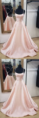 Simple Pink Satin Long Prom Dresses, Pink Evening Dresses