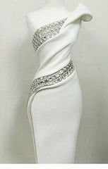 Glam White Dresses With Diamonds Floor Length Prom Dresses