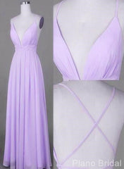 Lavender Chiffon Cross Back V Neckline Prom Gowns Chiffon Fashion Junior Prom Dresses