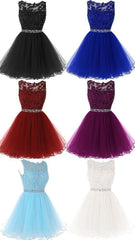 A Line Sleeveless Lace Rhinestone Short Cocktail Party Dresses