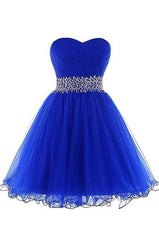 A Line Homecoming Dresses, A Line Sweetheart Short Tulle Lace Up Royal Blue Homecoming Dresses