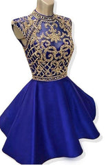 Blue Homecoming Dresses, Royal Blue Beaded Homecoming Dresses