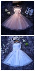 Vintage Round Neck Knee Length Beading Waist Homecoming Dresses