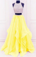 yellow prom Dresses two piece prom Dresses Tow pieces prom Dresses sparkle prom Dresses