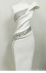 Glam White Dresses With Diamonds Floor Length Prom Dresses