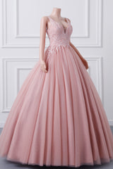 Girls Pauchins V Neck Dusty Rose Adusks A-Line Tulle Ball Abito Quinceanera Abito Sweet 16 Abiti da festa