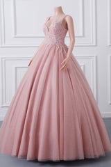 Girls Pauchins V Neck Dusty Rose Adusks A-Line Tulle Ball Abito Quinceanera Abito Sweet 16 Abiti da festa