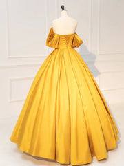 Glam Gold Satin Ball Gown Floor Length Formal Dresses, Gold Prom Dresses Party Dresses