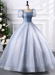 Glam Tulle  Floor Length Prom Dresses, Beautiful Short Sleeves Sweet 16 Dresses