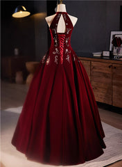 Glam Wine Red Beaded Velvet Halter Evening Dresses, Wine Red Velvet Prom Dresses