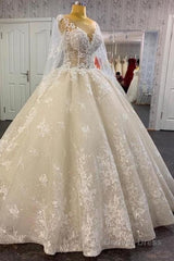 Glamorous Long Sleevess Lace A line Bridal Gown Pirncess Wedding Dress