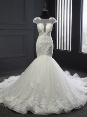 Glamorous Wedding Dresses Mermaid Wedding Dresses Appliques Scoop Neck