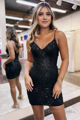 Glitter Sparkly Bodycon Zipper Back Spaghetti Straps Short Homecoming Dress