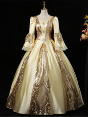 Gold Satin Sequins Rococo Baroque Antonietta Dress