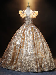 Gold Sequins Bling BlingV-neck Quinceanera Dresses