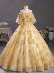 Gold Tulle Sequins Appliques Feather Quinceanera Dresses