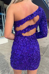 Golden Cut Out Open Back One Shoulder Sequins Homecoming Dress