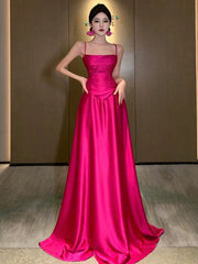 Gorgeous A line Spaghetti Straps Hot Pink Long Evening Dresses Prom Dresses Birthday Outfits