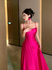 Gorgeous A line Spaghetti Straps Hot Pink Long Evening Dresses Prom Dresses Birthday Outfits