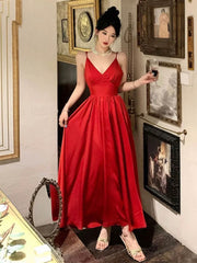 Gorgeous A Line Spaghetti Straps Red Ankle Length Evening Dresses Prom Dresses Birthday Outfits