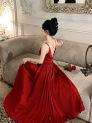 Gorgeous A Line Spaghetti Straps Red Ankle Length Evening Dresses Prom Dresses Birthday Outfits