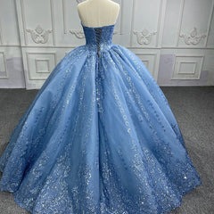 Wunderschöne blaue ärmellose trägerloser Ballkleid Quinceanera Kleider