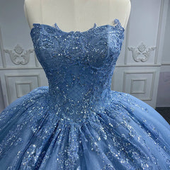 Wunderschöne blaue ärmellose trägerloser Ballkleid Quinceanera Kleider