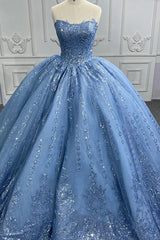 Wunderschöne blaue ärmellose trägerloser Ballkleid Quinceanera Kleider