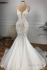 Gorgeous Long Mermaid Sweetheart Beaded Lace Organza Wedding Dress