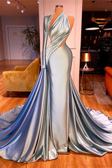 Gorgeous One Shoulder Long Sleeves Mermaid Prom Dresses With Beads