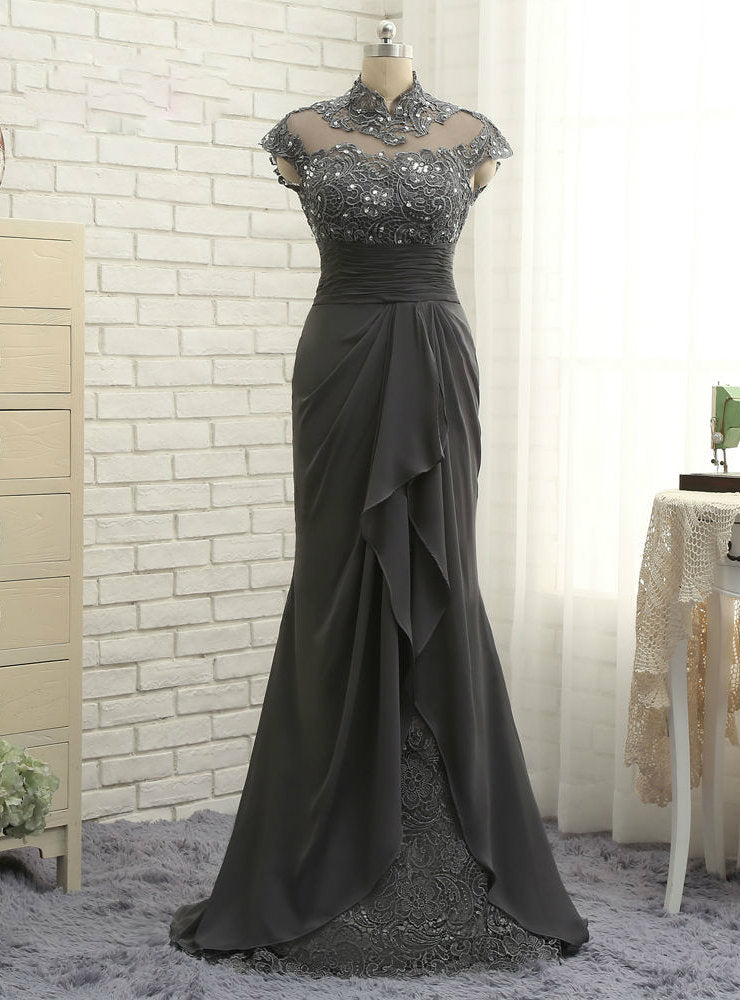 Gorgeous Plus Size Gray Mother Of The Bride Dresses Mermaid Cap Sleeves