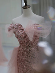 Gorgeous Sheath Off The Shoulder Pink Sequin Long Evening Dresses Prom Dresses Birthday Outfits